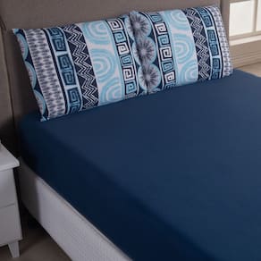 Jogo Cama Lençol Sonnet Solteiro Malha Estampada 100% Algodão 2 Peças - Geométrico - Azul Marinho