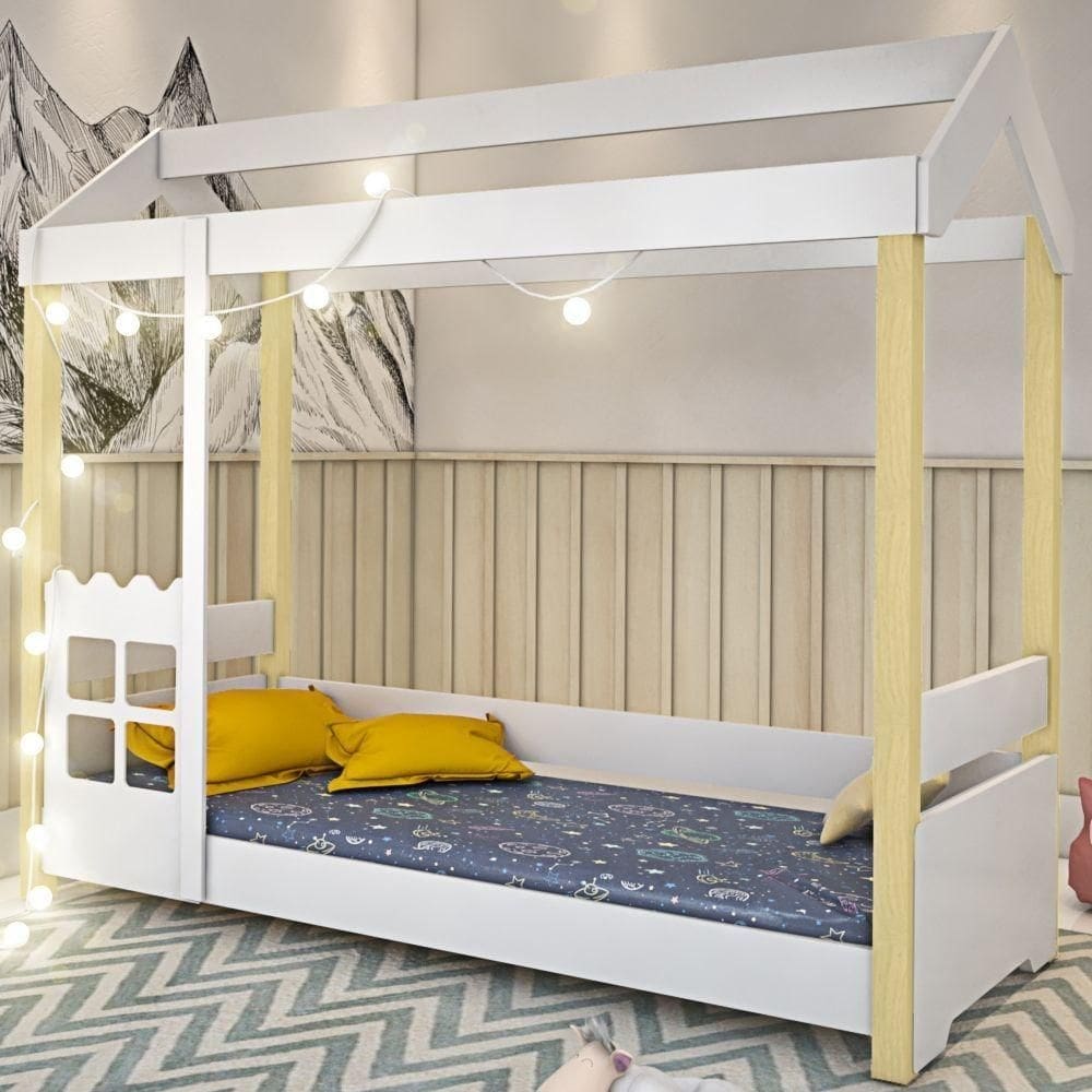 Cama De Solteiro Roberta Branco Com Colchão E Led - Branco