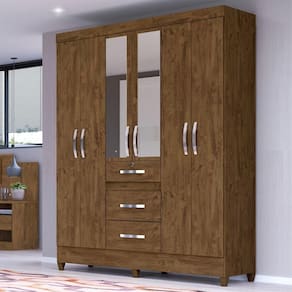 Guarda Roupa 6 Portas Hugh Castanho Wood Com Espelho
