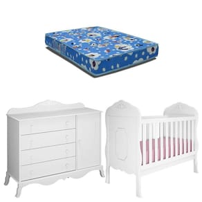 Berço Americano com Colchão e Cômoda Infantil Realeza Branco Acetinado - Canaã