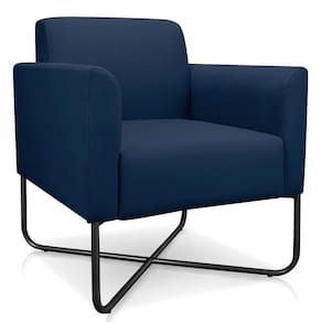 Poltrona Decorativa Base Industrial X Preta Maressa S01 Suede Azul Marinho