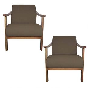 Kit 02 Poltrona Liz Base Madeira Suede Marrom