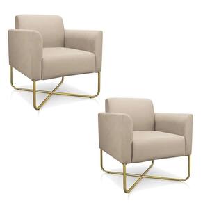 Kit 2 Poltronas Decorativas Base Industrial X Dourada Maressa S03 Suede Bege