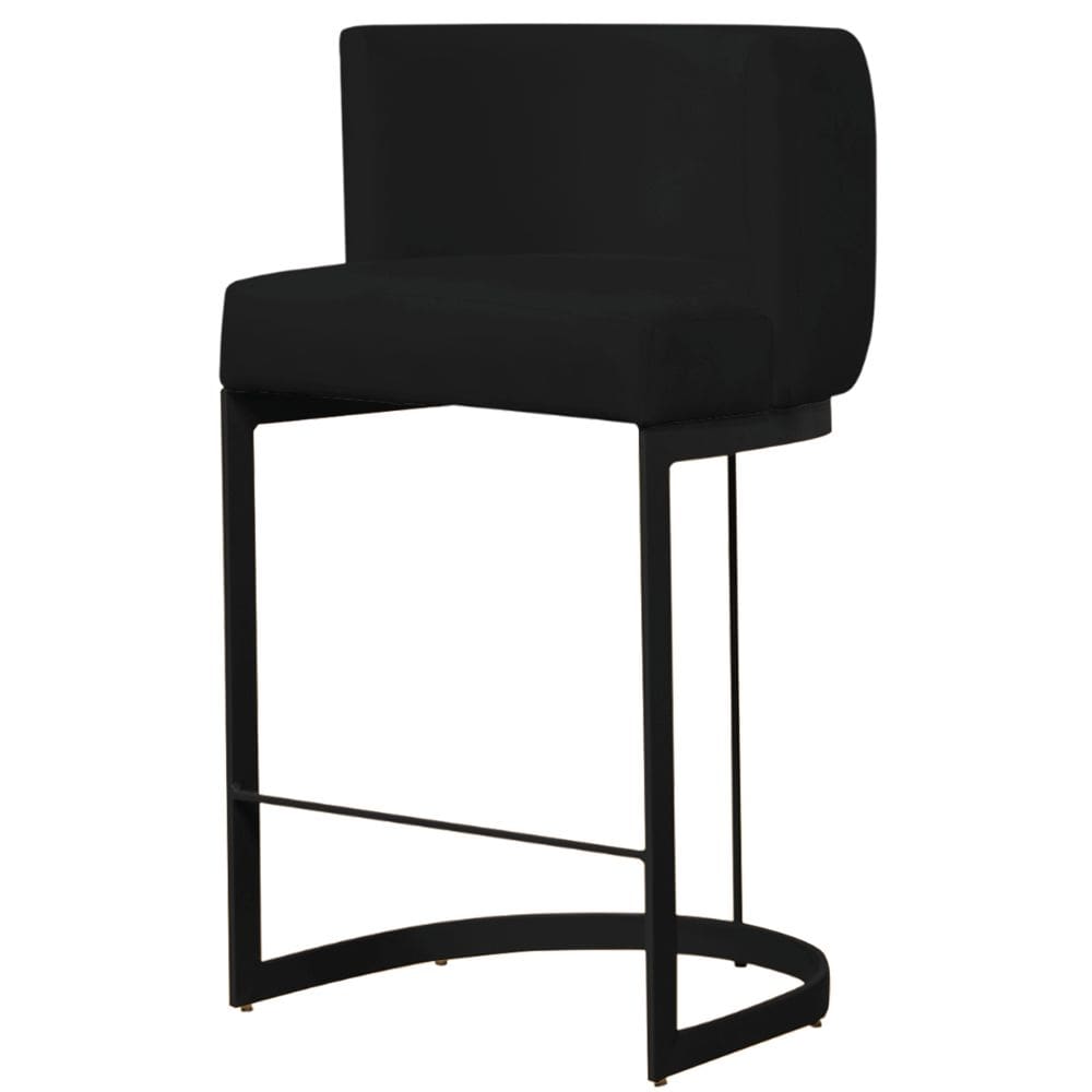 Banqueta Estofada Emily Base Preto Veludo Preto - Montanaris Decor