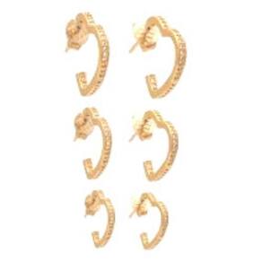 Brinco Kit De Argola Com Formato De Coração Cravejado De Zircônia Folheado Em Ouro 18K