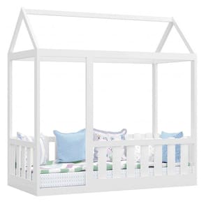 Cama Montessoriana com Grade Branco Brilho - Canaã
