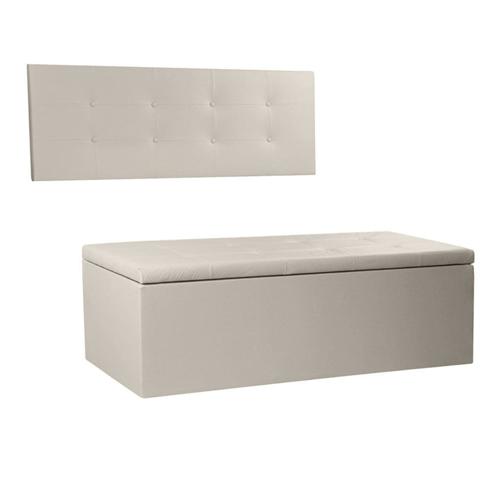 Kit Painel e Calçadeira Baú Casal 1,40m Berlim Corano Bege - Pallazio