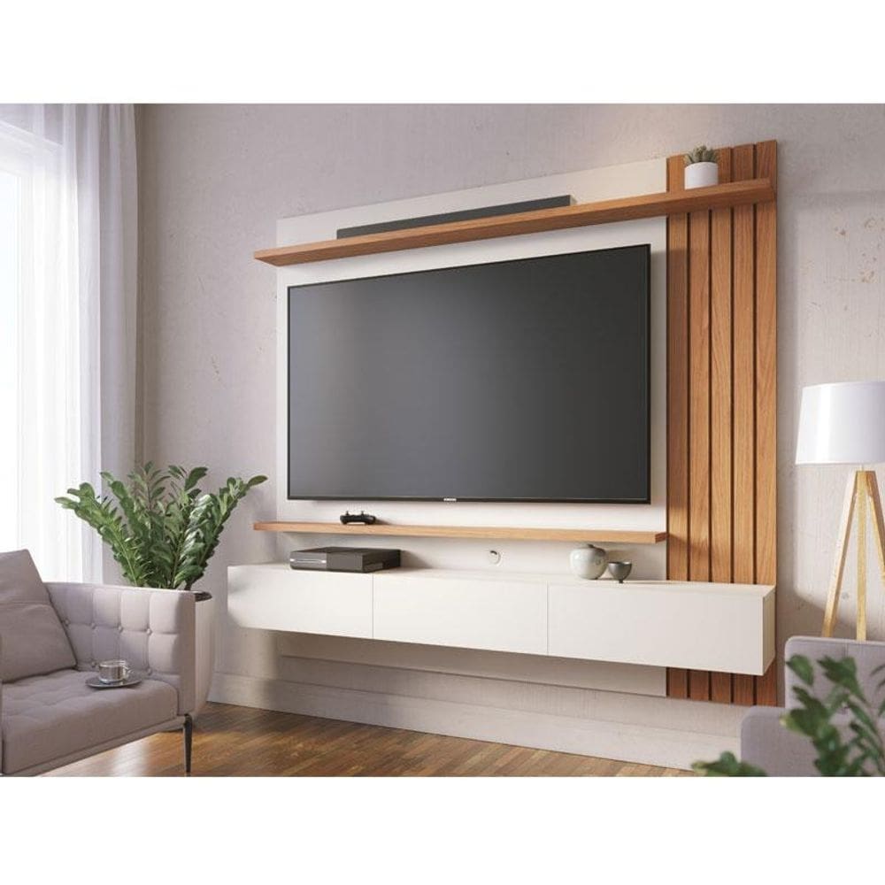 Painel para Tv Home Suspenso Ambiente Juriti 1.8 Off White Matte Freijó - Colibri