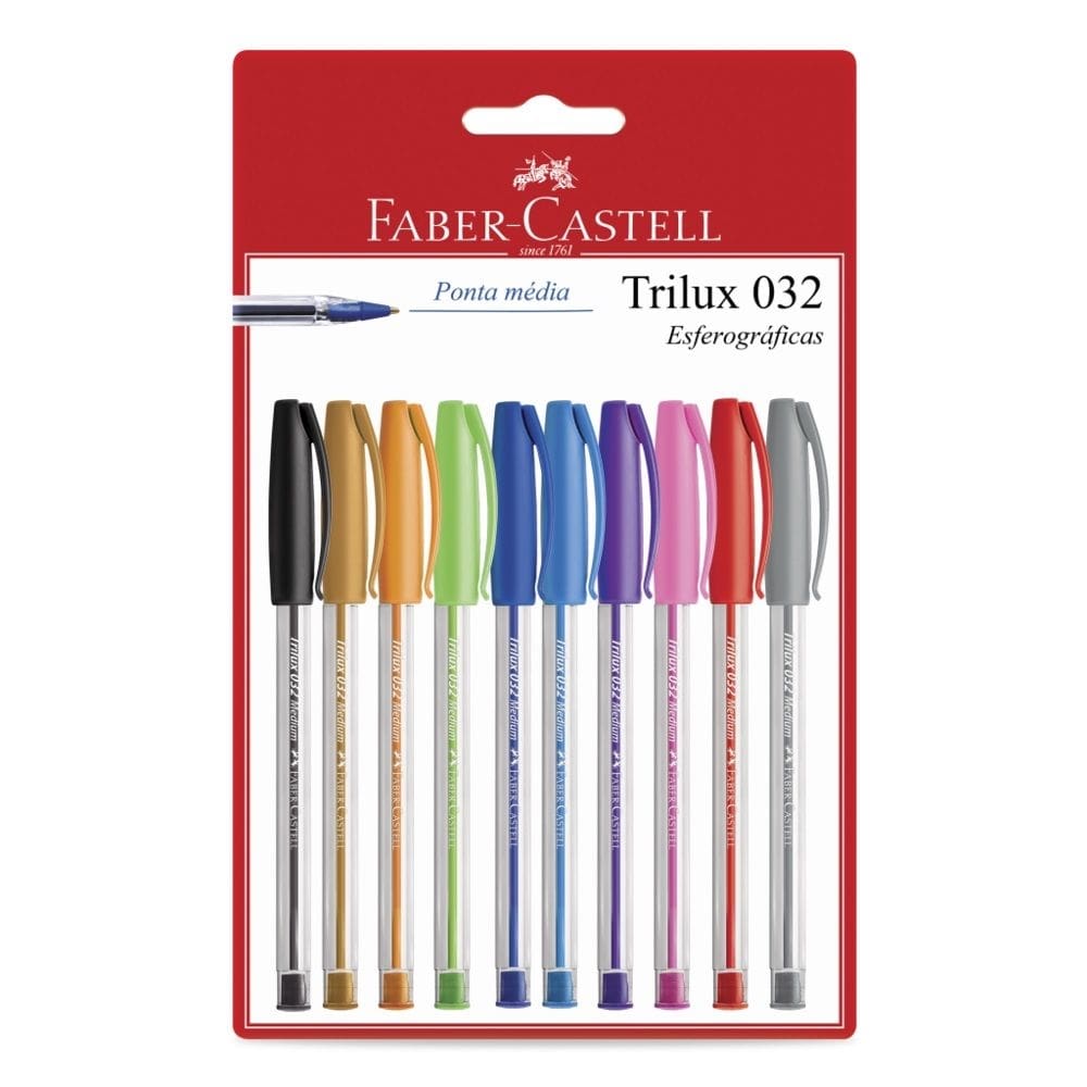 Caneta Esferográfica Trilux 032 Colors 1.0mm Colorida c/10 Unidades Faber Castell