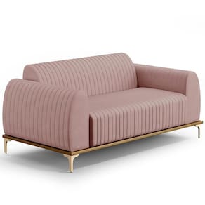 Sofá 3 Lugares Molino 180 Cm Pés D`ouro Veludo Rosê C-305