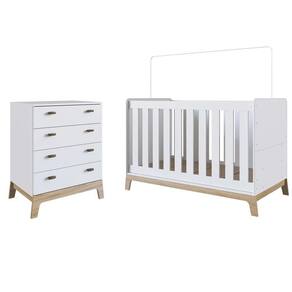 Berço 3 Em 1 Certificado Inmetro E Cômoda 4 Gavetas Favo De Mel 030 Branco - Completa Móveis