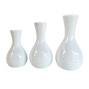 Trio vaso garrafa branco brilho em cerâmica enfeite de mesa