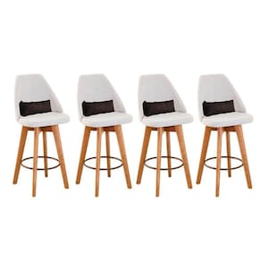 Kit 04 Banquetas Linho Bege E Almofada Suede Marrom
