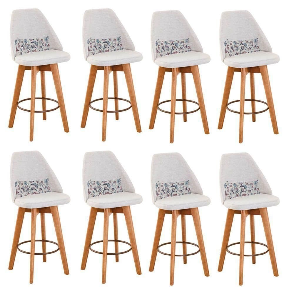 Kit 08 Banquetas Bege Claro E Almofada Flores