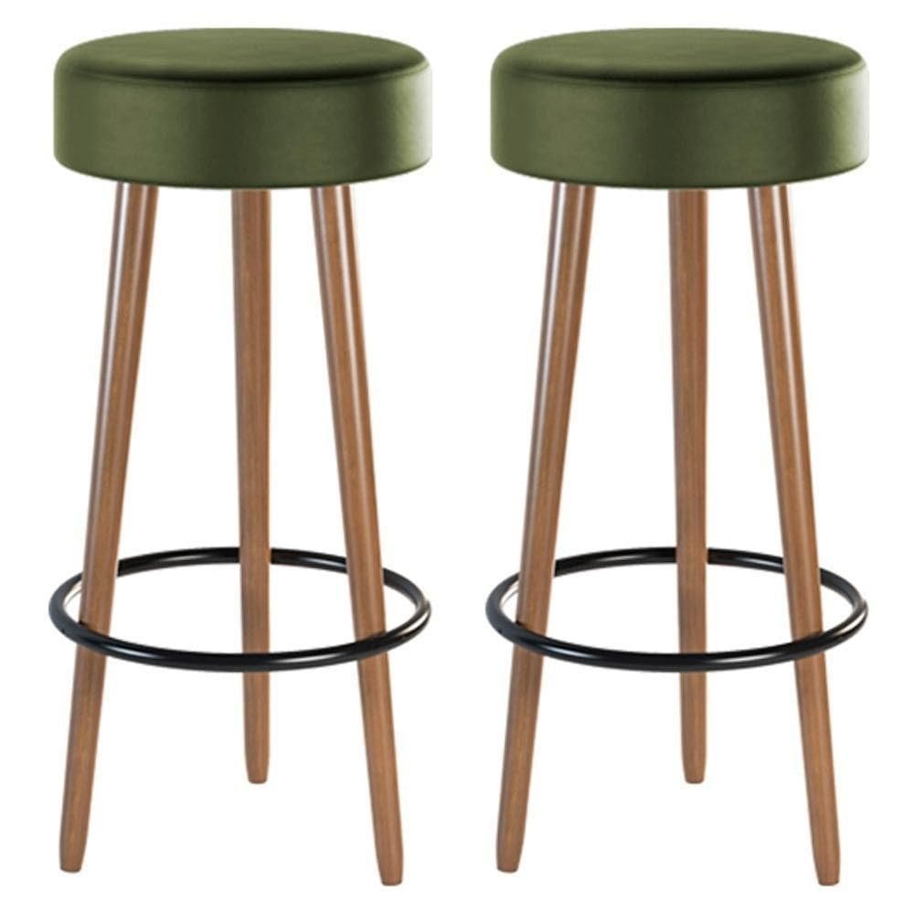 Kit 2 Banquetas Estofada Com Pés De Madeira Couríssimo Verde