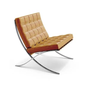 Poltrona Barcelona Inox Couro Natural Caramelo Cor Amarelo