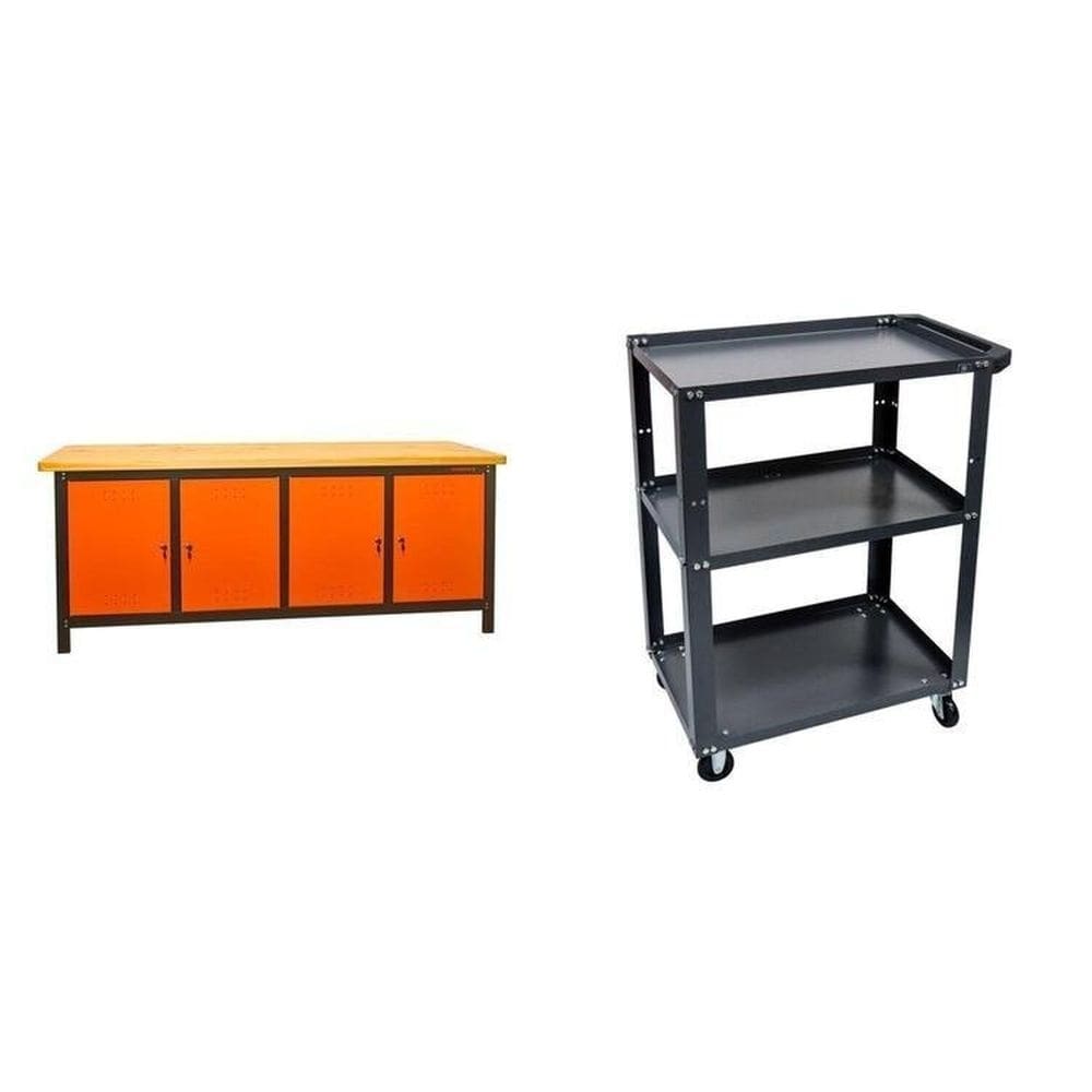 Conjunto 1 Bancada Profissional Cm 1 Carro Aberto em Aço para Ferramentas Presto Laranja