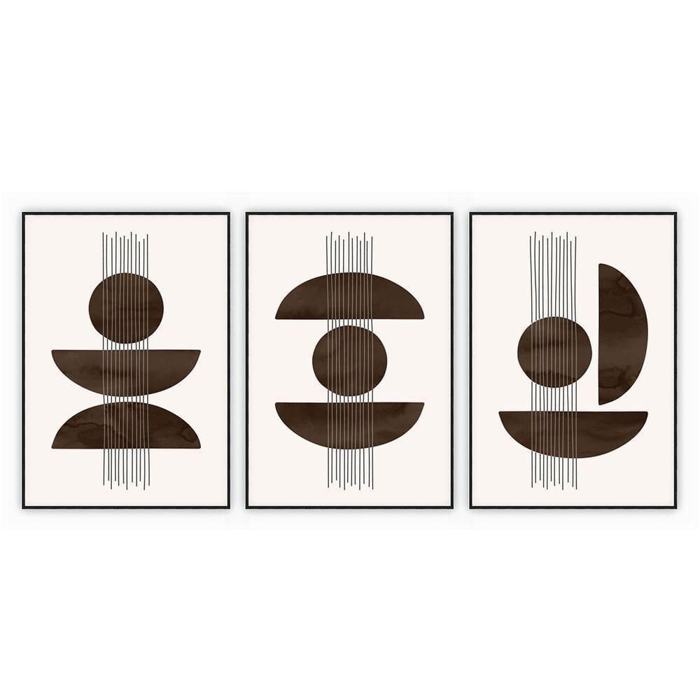 Kit Com 3 Quadros Decorativos Abstratos Com Moldura Para Sala Quarto Escritório 72x1023 Abstrato 007