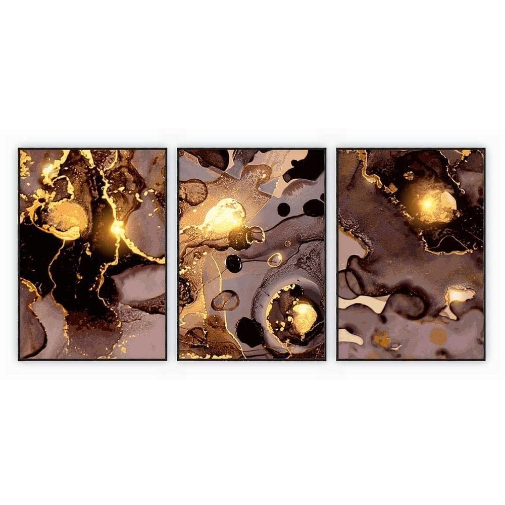 Kit Com 3 Quadros Decorativos Abstratos Com Moldura Para Sala Quarto Escritório 72x1022 Abstrato 013