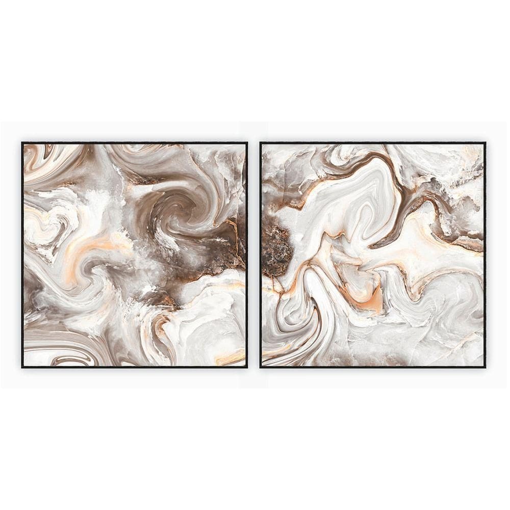 Kit Com 2 Quadros Decorativos Abstratos Com Moldura Para Sala Quarto Escritório 62x62 Abstrato 018
