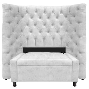 Kit Cabeceira E Calçadeira Baú Solteiro Everest P02 90cm Suede - Doce Sonho Móveis Branco