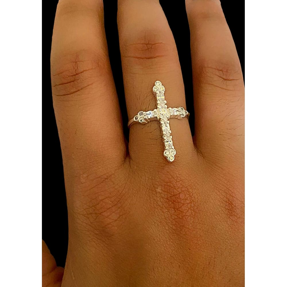 Anel Cruz com Pedras de Prata 925