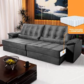 Sofá Retrátil Reclinável 3,00m Ascari Suede Velut Cinza molas Ensacadas - King House