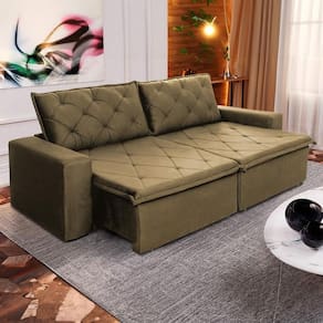 Sofá Cama Bangkok Sem Caixa 2,10m Retrátil e Reclinável Com Molas Velut Bege - King House