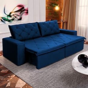 Sofá Cama Bangkok Sem Caixa 2,10m Retrátil e Reclinável Com Molas Velut Azul - King House