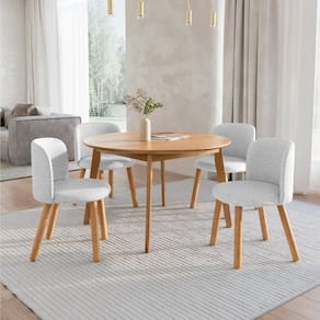 Mesa de Jantar Extensível Redonda com 4 Cadeiras Madeira Maciça Tasila Yescasa Champagne/Cinza