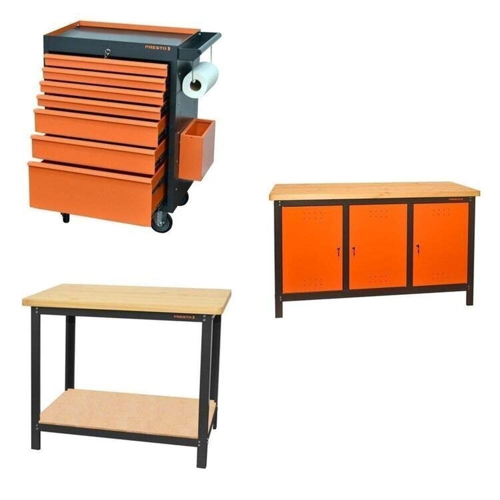Conjunto Bancada para Ferramentas 150 Carro de Ferramentas Profissional 7gavetas Presto Laranja