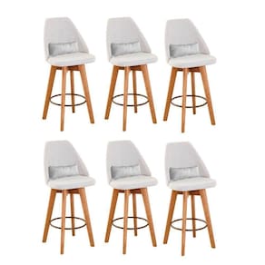 Kit 06 Banquetas Linho Bege E Almofada Sintético Branco