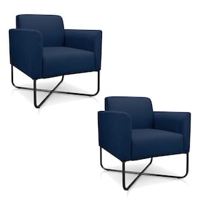 Kit 2 Poltronas Decorativas Base Industrial X Preta Maressa S01 Suede Azul Marinho