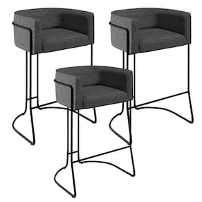 Kit 03 Banquetas Fixa Preto Linho Cinza C-416