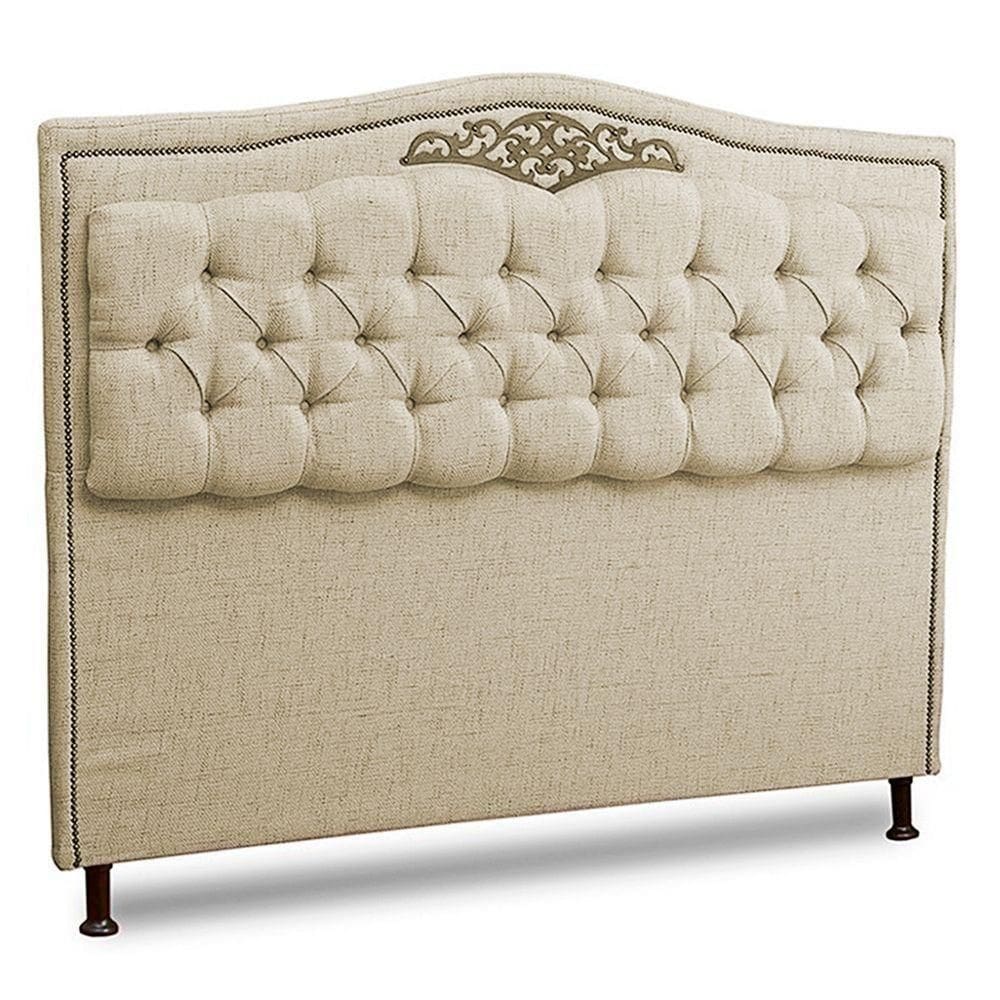 Cabeceira Estofada Box Casal King Size 195cm Linho Areia
