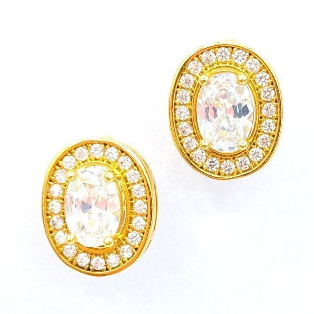 Brinco Oval Com Zircônias Cravejadas Folheado Em Ouro 18K