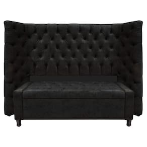 Kit Cabeceira E Calçadeira Baú Casal Everest P02 140cm Para Cama Box Suede - Doce Sonho Móveis Preto