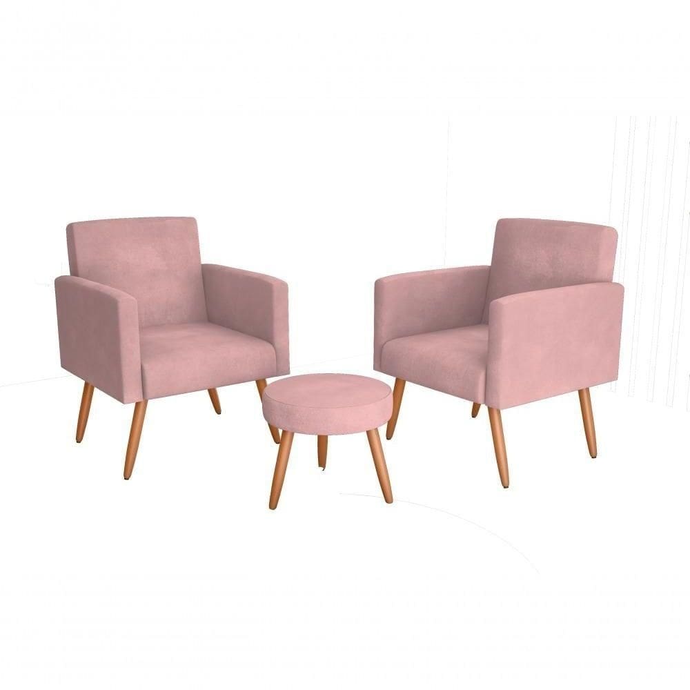 Conjunto 02 Poltronass E 1 Puff Dallas - Turkey Rose