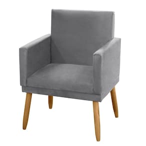 Poltrona Decorativa Lauren Pés Palito Suede Cinza