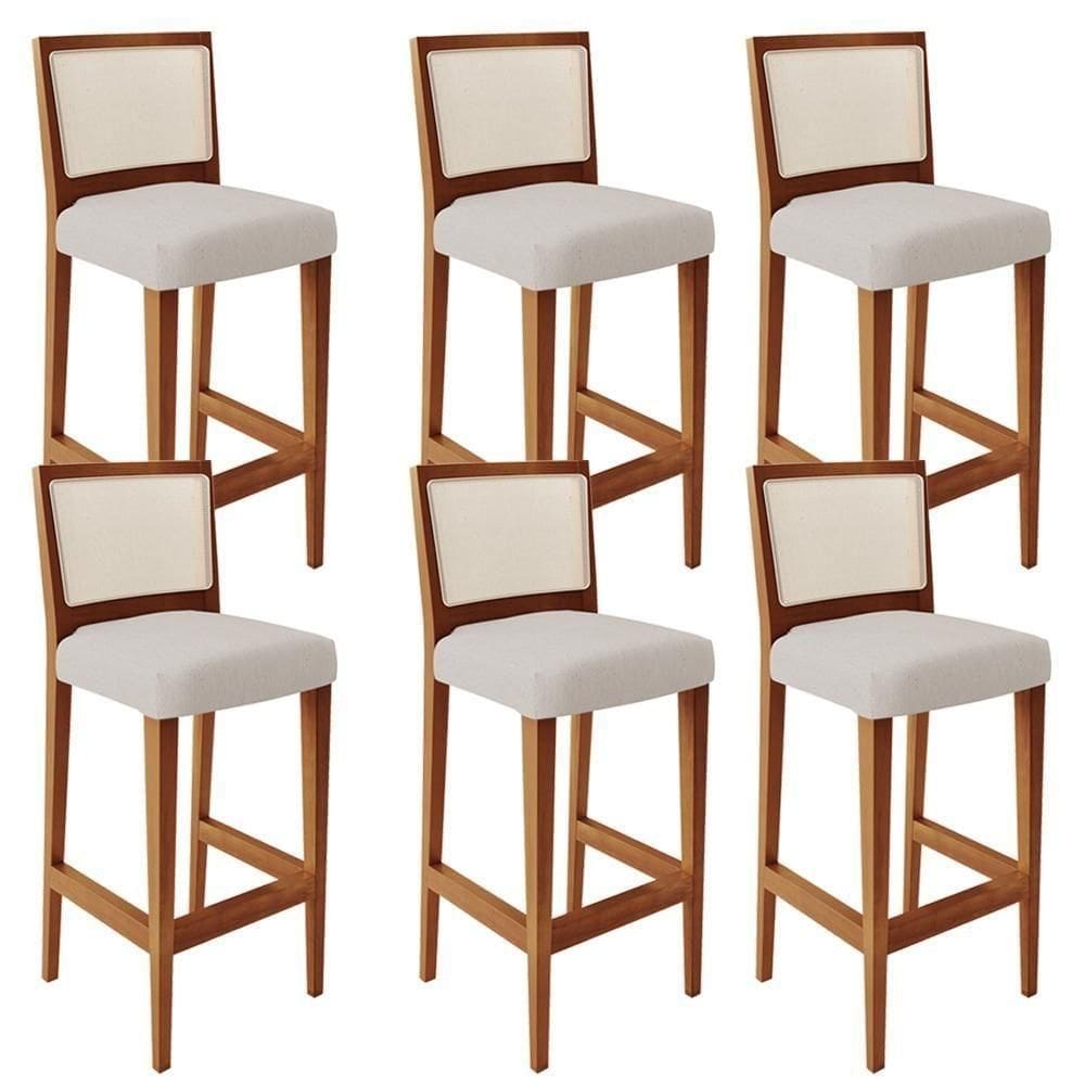 Kit 06 Banquetas Alta Cozinha Branco Zion L02 Cru