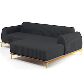 Sofá 3 Lugares Com Chaise Direito 245cm Chumbo