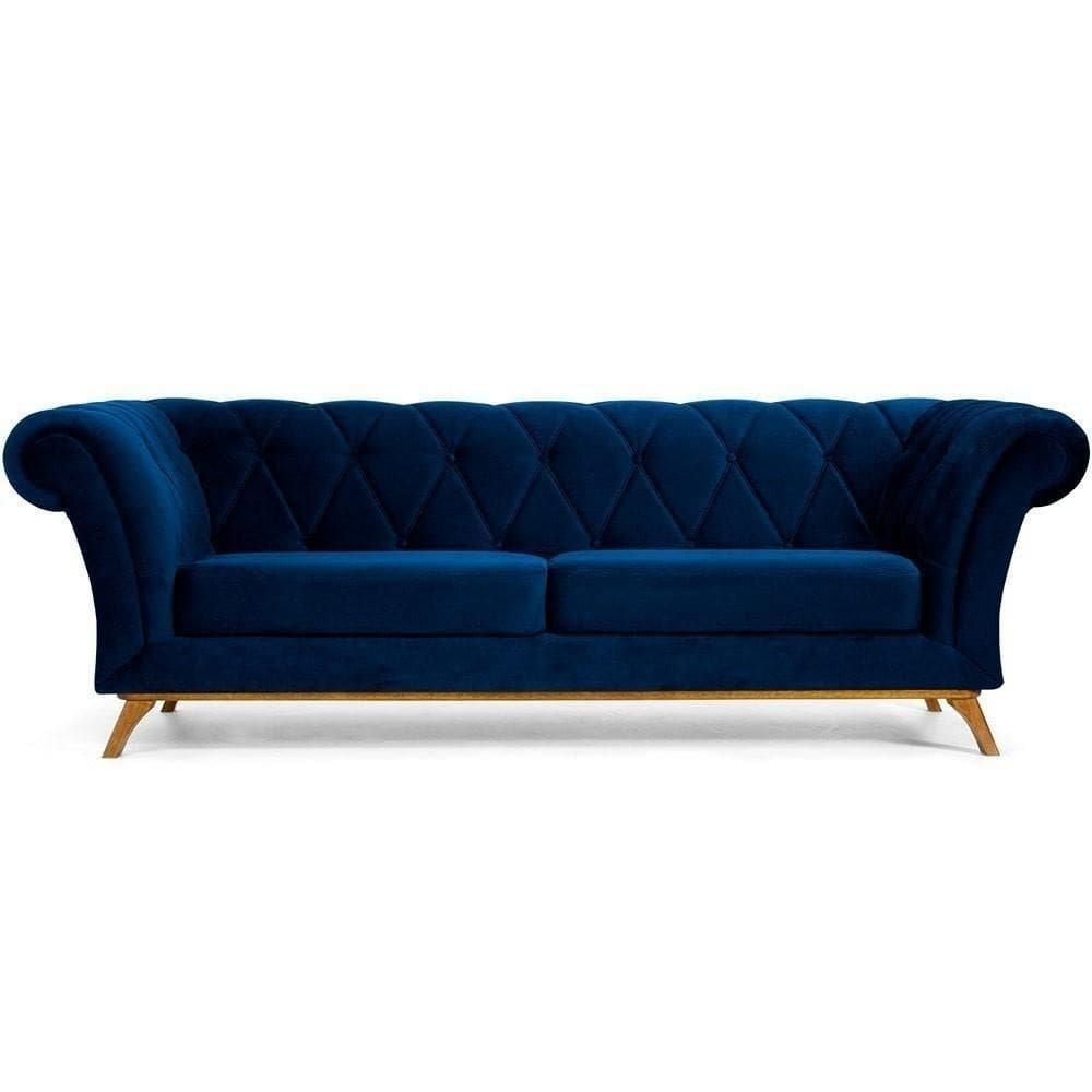 Sofá 3 Lugares Império 180 Cm Veludo Azul Oxford C-304