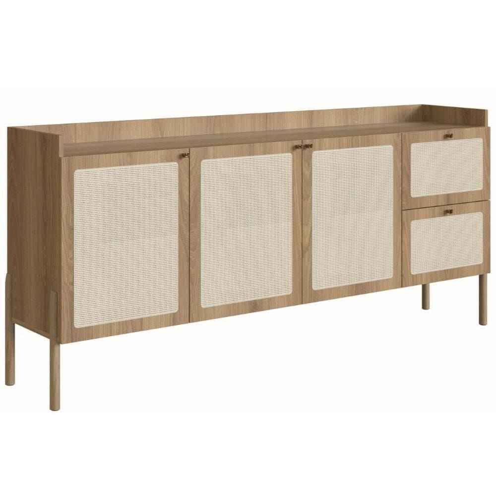 Balcão Buffet Oslo Artesano 183 Cm (Largura) Em Mdp Mel Palha Natural Três Portas Base Madeira