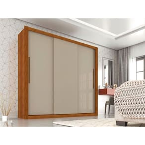 Roupeiro Panamá Em Mdp Com 3 Portas E 4 Gavetas Sallêto Cinamomo/ Off White