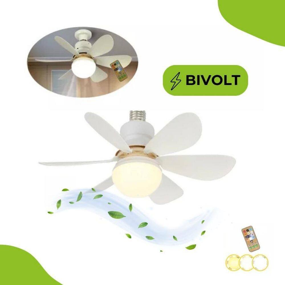 Ventilador De Teto Lâmpada E27 E Controle Silencioso Bivolt