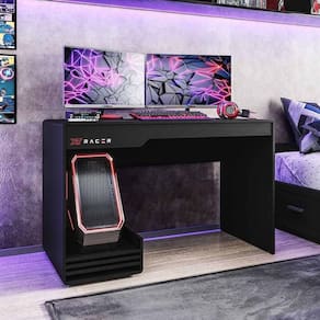 Mesa Gamer E Escritorio Line - Preto/logo Vermelho
