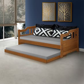 Sofá Cama com Braços Solteiro Madeira Maciça - Imbuia