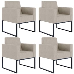 Kit 04 Poltronas Base Fixa De Metal Helô L02 Linho Bege