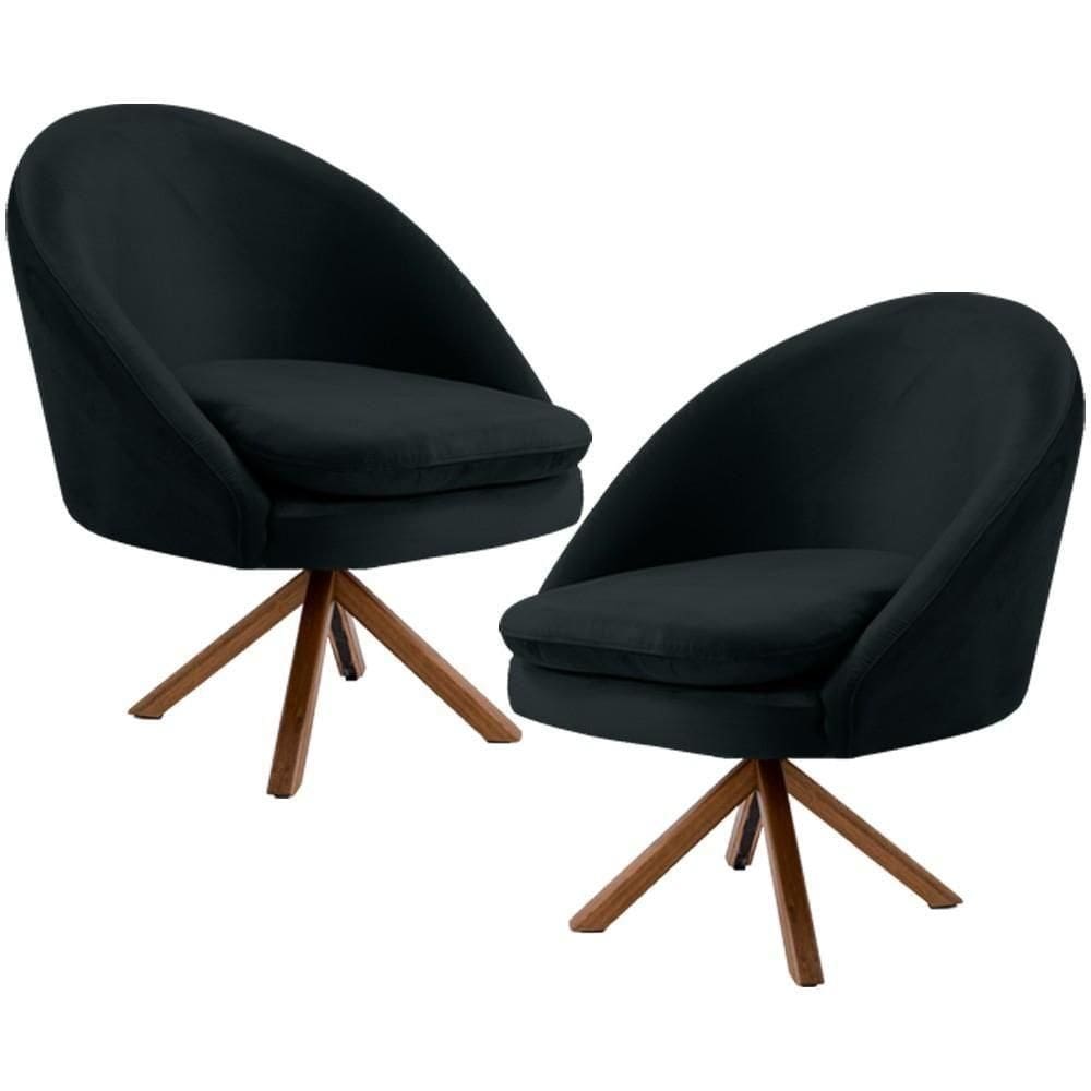 Kit 02 Poltronas Rafa D02 Veludo Preto C-300