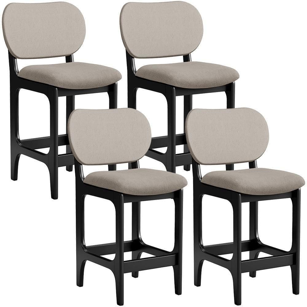 Kit 04 Banquetas Baixa Bar Cozinha E Sala De Jantar Fixa Betta L02 Preto Linho Bege
